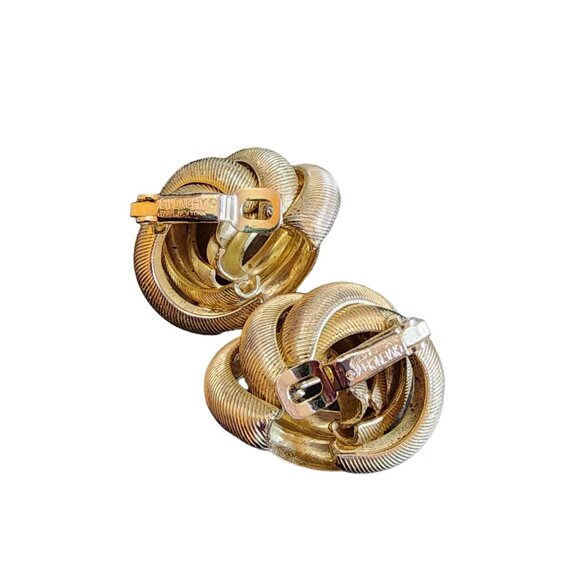 Vintage Signed Textured Givenchy Matte & Shiny Gold Knot Clip-On Earrings - Picture 4 of 7